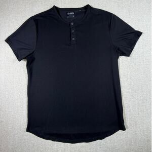 Cuts Mens Large Black Short Sleeve Henley T Shirt Minimalist Premium Casual
